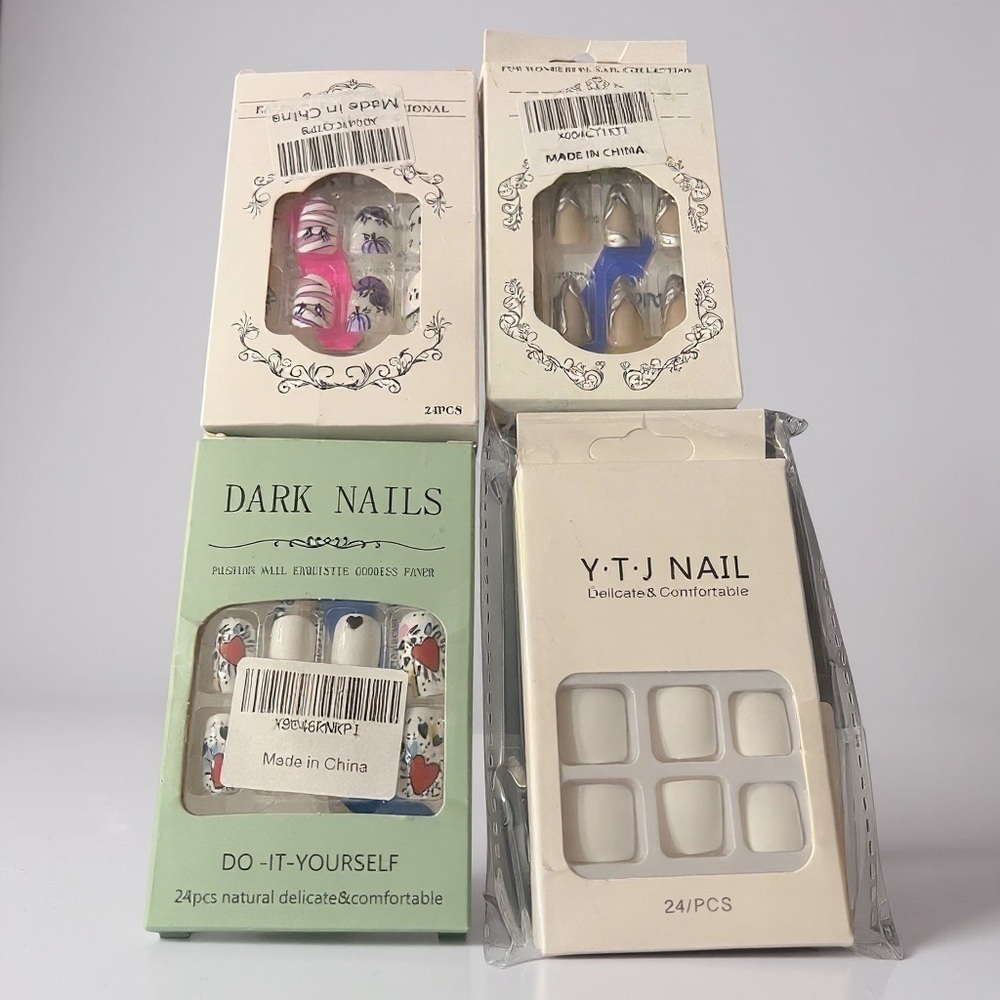 Bundle of 4 Press-On Nail Sets – New in Box (3 Fingernails + 1 Toenails)